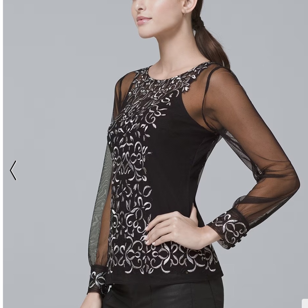 White House black market embroidered mesh top size XS